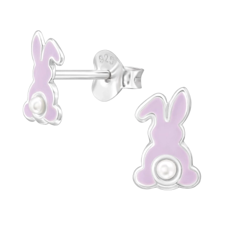 Królik z Perłą 8mm Kolorowe kolczyki ze sztyftem biżuterii | All4silver