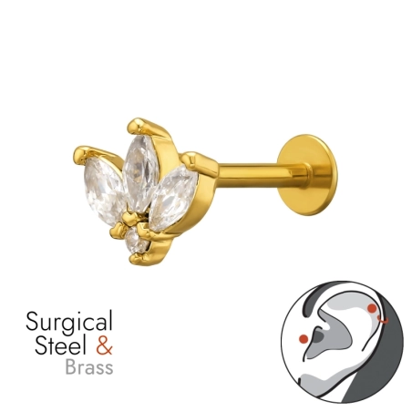 Piercing Do Horného Ucha S Trojlupeňovým Kvetom, Helixom A Zlatou Farbou, 1,2 X 8 mm (16 G) Natura biżuterii | All4silver