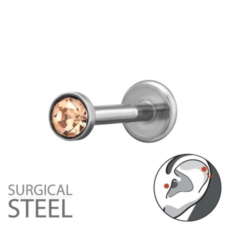 Piercing Do Horného Ucha S 3 mm Kryštálom, Tvarom Helixu A Rozmerom 1,2 X 6 mm (16 G) Tunele i przekłucia uszu typu helix biżute