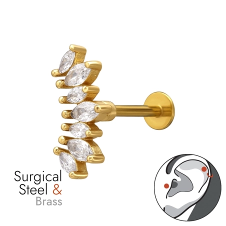 Piercing Do Horného Ucha S Vejárovitým Tragusom V Tvare Markízy S Priemerom 1,2 X 8 mm (16 G) A Špirálou, Zlatej Farby Tunele i 