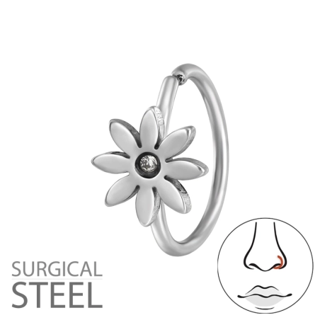 0,8 X 8 mm (20 G) Kółko Do Nosa Bezszwowe W Kształcie Kwiatka Stal biżuterii | All4silver