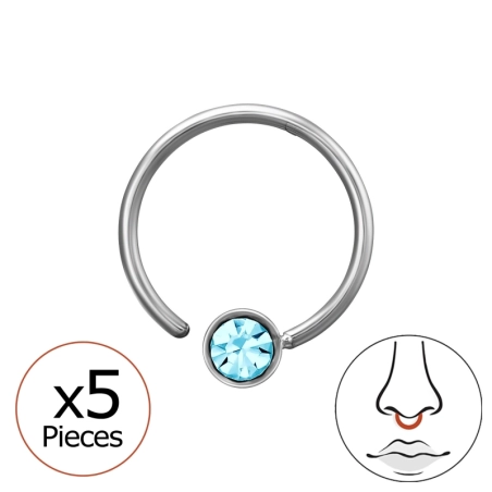 0,8 X 8 mm (20 G) Bezszwowy Kolczyk Do Nosa Z Kryształem 3 mm (X5) Stal biżuterii | All4silver