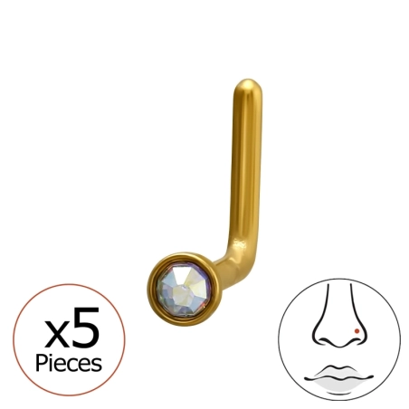 0,8X7X4,5Mm (20G) 2mm Okrúhle Krištáľové Náušnice Do Nosa V Tvare L Zlatej Farby (X5) Przekłuwanie nosa biżuterii | All4silver