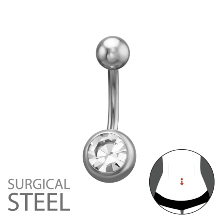 1,6X10Mm (14G) - 5mm Hladký Okrúhly Vrch, 8mm Okrúhly Krištáľový Spodok Przebicie pępka biżuterii | All4silver