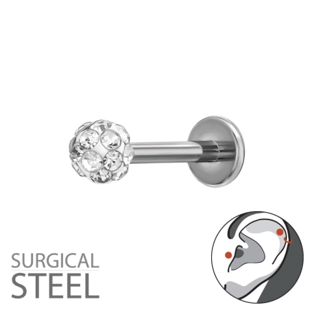 1,2 X 8 mm (16 G) - Kula Kryształowa O Średnicy 3 mm Stal biżuterii | All4silver