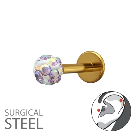 1,2X8Mm (16G) - 3mm Kryształowa Kula W Kolorze Złotym Stal biżuterii | All4silver
