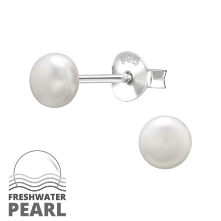 Okrągłe z Perłą 4.5mm Kolczyki sztyfty z perłami biżuterii | All4silver