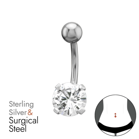 Kulka 5mm Płaska 8mm Cz 1,6X10Mm (14G) Przebicie pępka biżuterii | All4silver