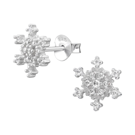 Płatek Śniegu z Cyrkonią 9 mm Kolczyki sztyfty z cyrkonią biżuterii | All4silver