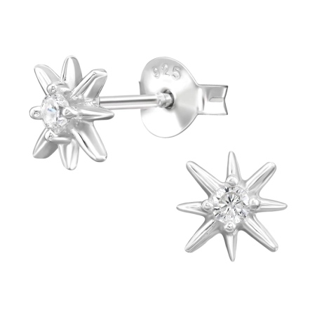 Gwiazda Ośmioramienna 7mm Kolczyki sztyfty z cyrkonią biżuterii | All4silver