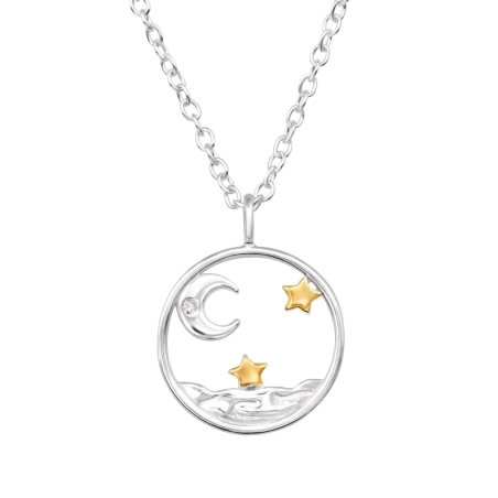 Księżyc i Pozłacane Gwiazdy Gwiazdy, Księżyc i Słońce biżuterii | All4silver