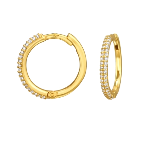 Pozłacane Huggies z Cyrkonią 14mm 24K Pozłacana srebrna biżuteria biżuterii | All4silver