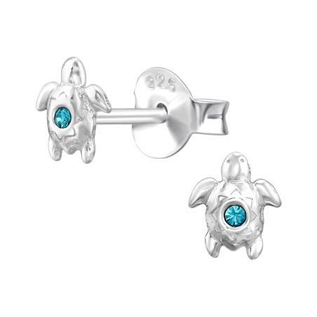 Żółw z Kryształem 5mm Kolczyki sztyfty z kryształami biżuterii | All4silver