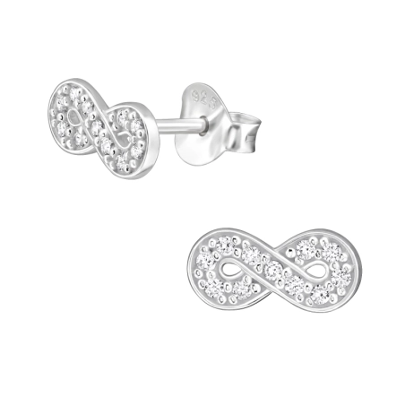Symbol Wieczności z Cyrkonią 9 mm Kolczyki sztyfty z cyrkonią biżuterii | All4silver