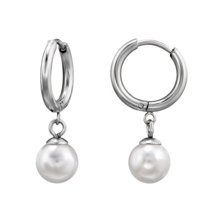 Obręcz 10mm Z Wiszącą Perłą 8mm Kolczyki ze stali nierdzewnej biżuterii | All4silver