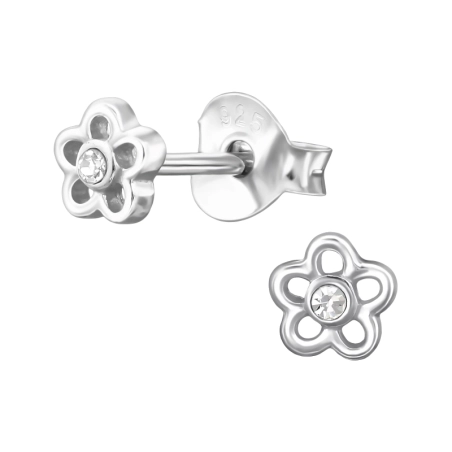 Kwiat z Kryształem 4mm Kolczyki sztyfty z kryształem biżuterii | All4silver