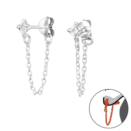 3mm Kwadratowe z Cyrkonią Dwustronne Kolczyki biżuterii | All4silver