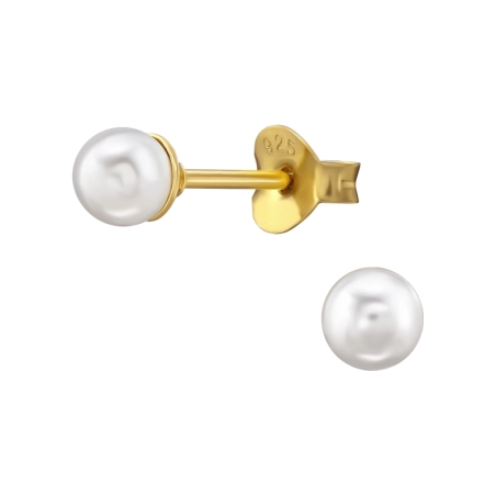 Pozłacane z Perłą 4mm Kolczyki sztyfty z perłami biżuterii | All4silver