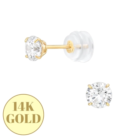 Okrągłe 4mm z Cyrkonią- 14k Złoto Gold Earrings biżuterii | All4silver