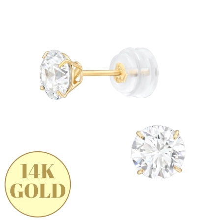 Okrągłe 5mm z Cyrkonią- 14k Złoto Gold Earrings biżuterii | All4silver