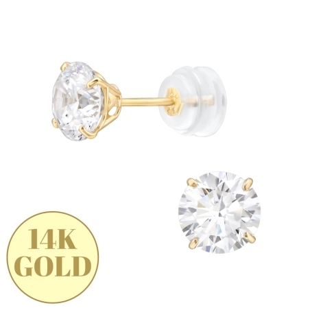Okrągłe 6mm z Cyrkonią- 14k Złoto Gold Earrings biżuterii | All4silver