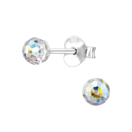 Kulka Fasetowa z Kryształem 4mm Kolczyki sztyfty z kryształem biżuterii | All4silver