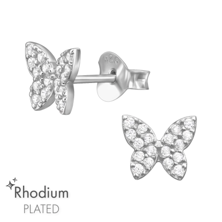 Rodowany Motyl z Cyrkonią Kolczyki sztyfty z cyrkonią biżuterii | All4silver