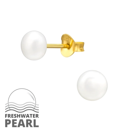 Pozłacane z Perłą 5mm Kolczyki sztyfty z perłami biżuterii | All4silver