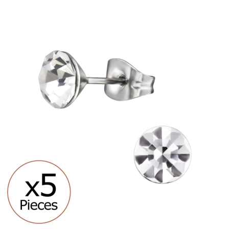 Okrągłe Kolczyki z Kryształami 6 mm - Pięć Sztuk Kolczyki sztyfty ze stali biżuterii | All4silver
