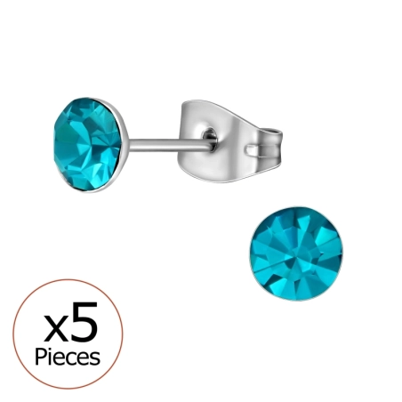 5 x Okrągłe 5mm Kolczyki sztyfty ze stali biżuterii | All4silver
