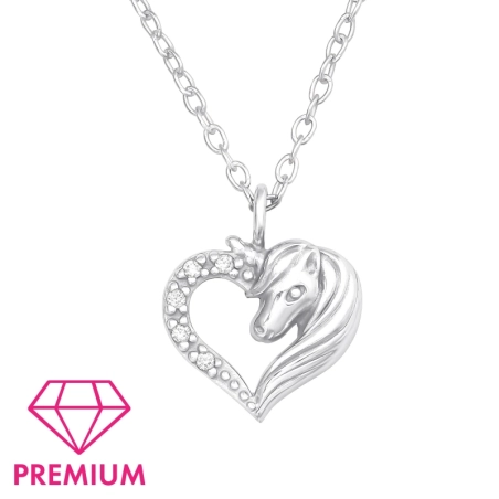 Jednorożec w Sercu - Premium* Naszyjniki z łańcuszkiem biżuterii | All4silver