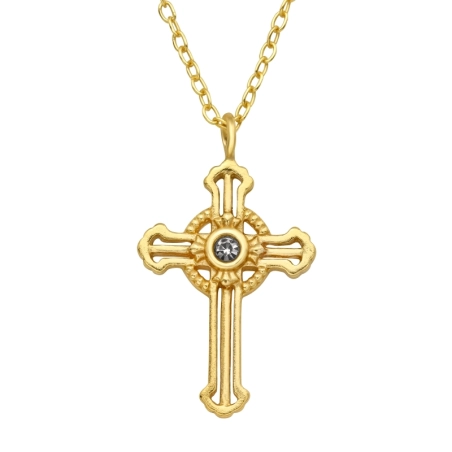 Pozłacany Krzyż z Czarnym Kryształem Religia biżuterii | All4silver