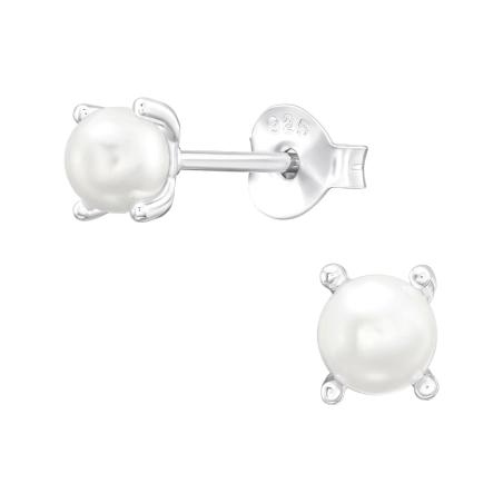 Okrągłe 4mm Kolczyki sztyfty z perłami biżuterii | All4silver