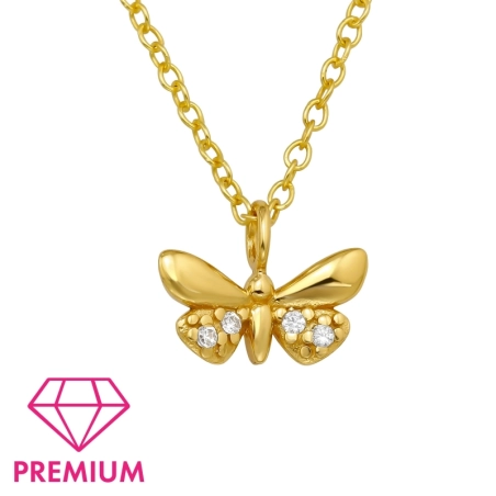 Pozłacany Motyl z Cyrkonią - Premium* Naszyjniki z łańcuszkiem biżuterii | All4silver