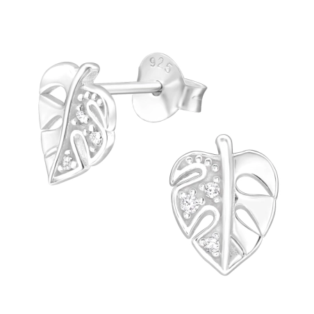 Liść z Cyrkonią Kolczyki sztyfty z cyrkonią biżuterii | All4silver