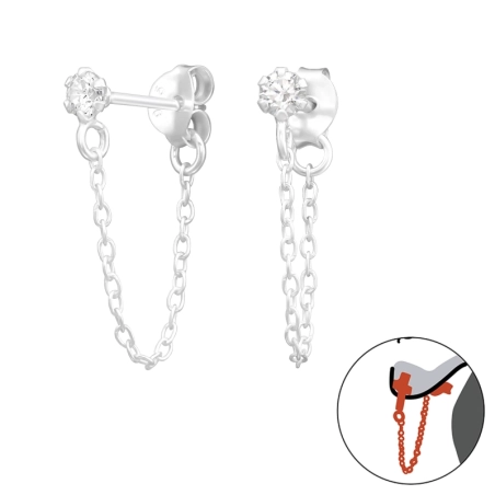 3mm Okrągłe z Łańcuszkiem Dwustronne Kolczyki biżuterii | All4silver