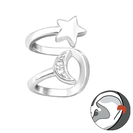 Księżyc i gwiazda Kolczyki do jednego ucha biżuterii | All4silver