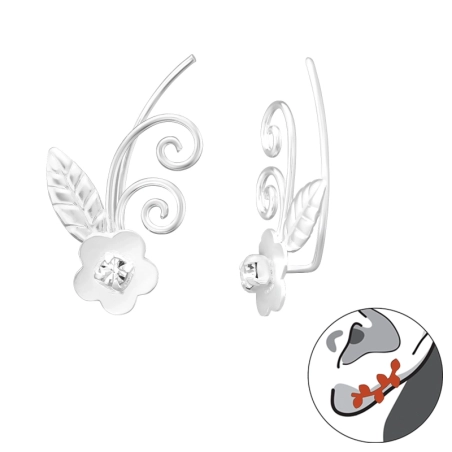 Kwiat Kolczyki do jednego ucha biżuterii | All4silver