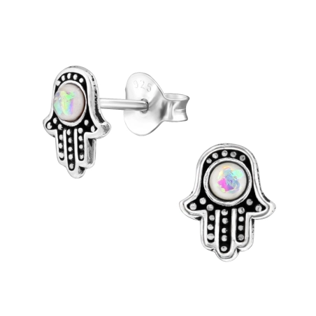 Hamsa Kolczyki sztyfty z półszlachetnymi kamieniami biżuterii | All4silver