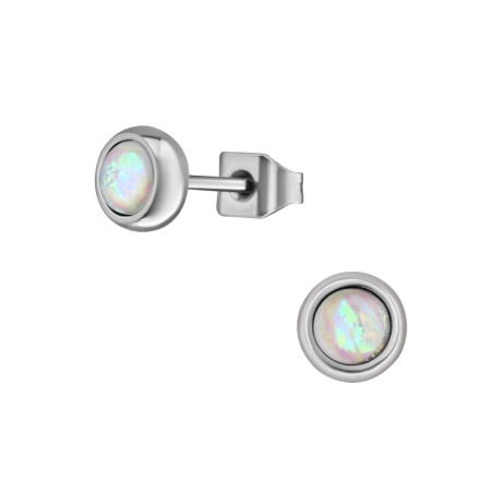 Stalowe Okrągłe Kolczyki 5mm z Syntetycznym Opalem Kolczyki sztyfty ze stali biżuterii | All4silver