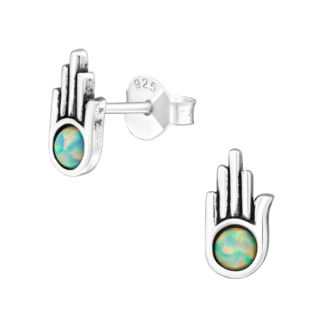 Hamsa Srebrny Opal Syntetyczny Kolczyki sztyfty z półszlachetnymi kamieniami biżuterii | All4silver