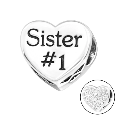 Siostra serca Charms z cyrkonią/kryształem biżuterii | All4silver