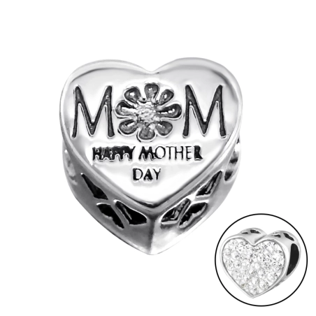 Serce Mom Charms z cyrkonią/kryształem biżuterii | All4silver