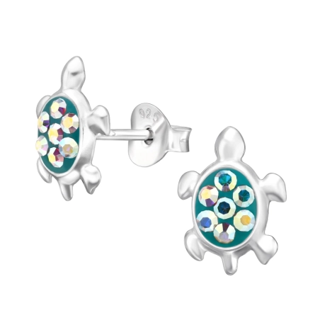 Żółw z Kryształem 10mm Kolczyki sztyfty z kryształami biżuterii | All4silver