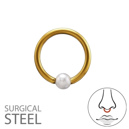 3mm Imitácia Perly Na Perlovom Krúžku S Korálkou 1,2X8Mm (16G) Zlatá Činka Stal biżuterii | All4silver
