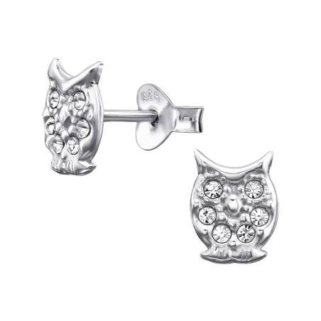 Sowa 8mm Kolczyki sztyfty z kryształem biżuterii | All4silver