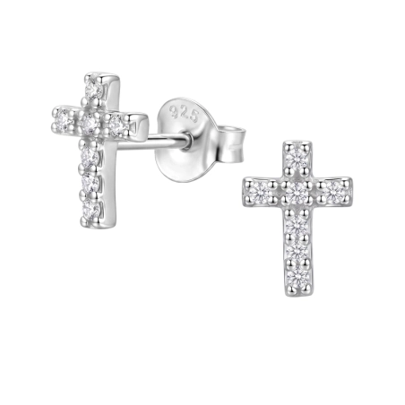 Krzyż z Cyrkonią 8mm Kolczyki sztyfty z cyrkonią biżuterii | All4silver