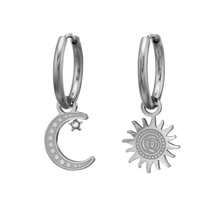 Wiszące Słońce i Księżyc 15mm Kolczyki ze stali nierdzewnej biżuterii | All4silver