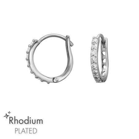 12mm Okrągły z cyrkoniami, rodowany Walentynki biżuterii | All4silver
